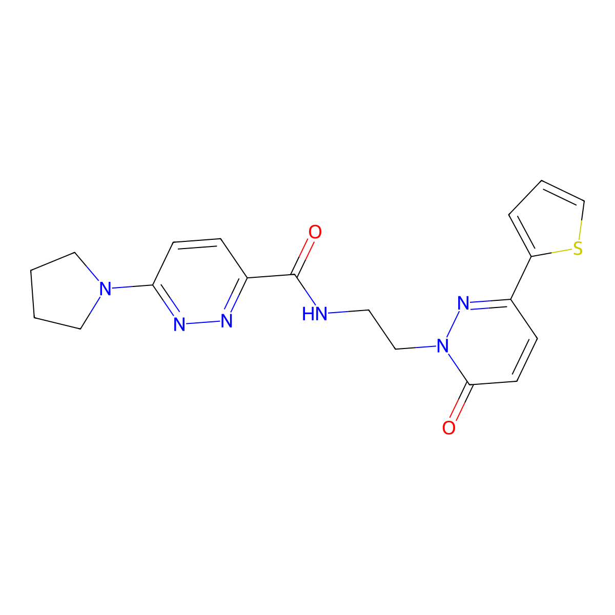 N-(2-(6-oxo-3-(thiophen-2-yl)pyridazin-1(6H)-yl)ethyl)-6-(pyrrolidin-1-yl)pyridazine-3-carboxamide molecular structure, CAS 1396785-36-6