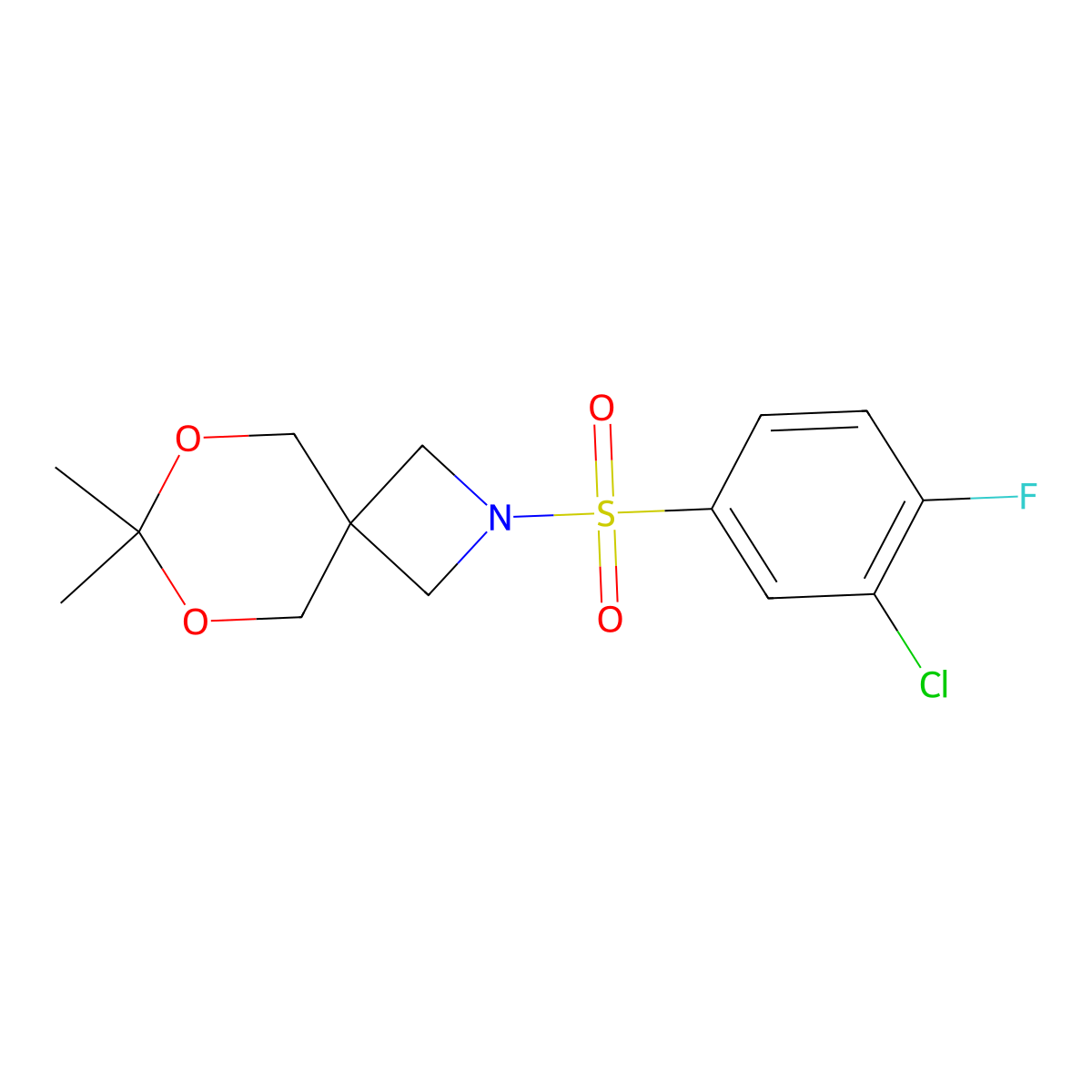 2-(3-Chloro-4-fluorobenzenesulfonyl)-7,7-dimethyl-6,8-dioxa-2-azaspiro[3.5]nonane molecular structure, CAS 1396785-37-7