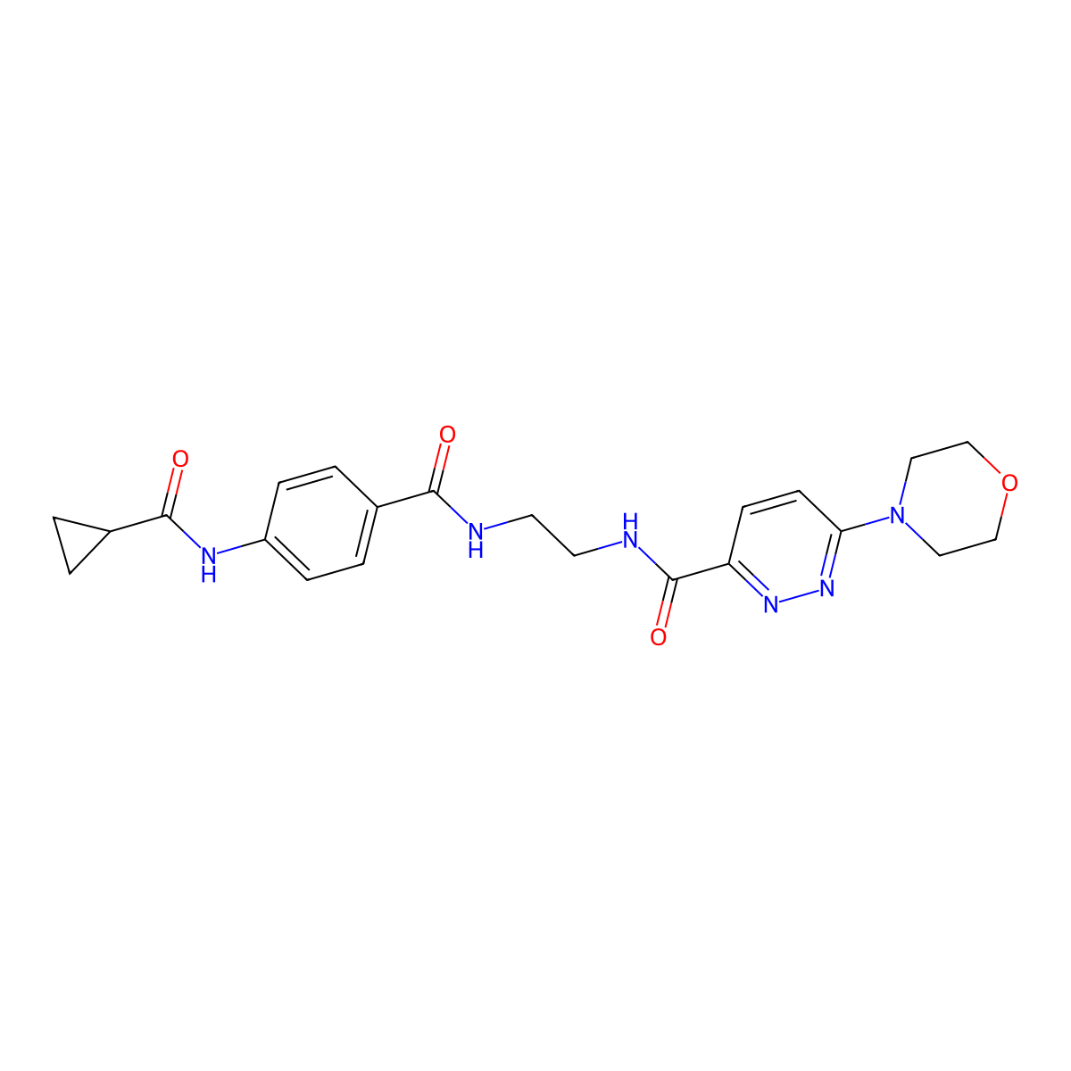 N-(2-(4-(cyclopropanecarboxamido)benzamido)ethyl)-6-morpholinopyridazine-3-carboxamide molecular structure, CAS 1396785-39-9