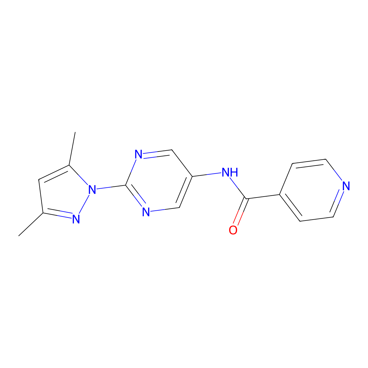 N-(2-(3,5-dimethyl-1H-pyrazol-1-yl)pyrimidin-5-yl)isonicotinamide molecular structure, CAS 1396785-50-4