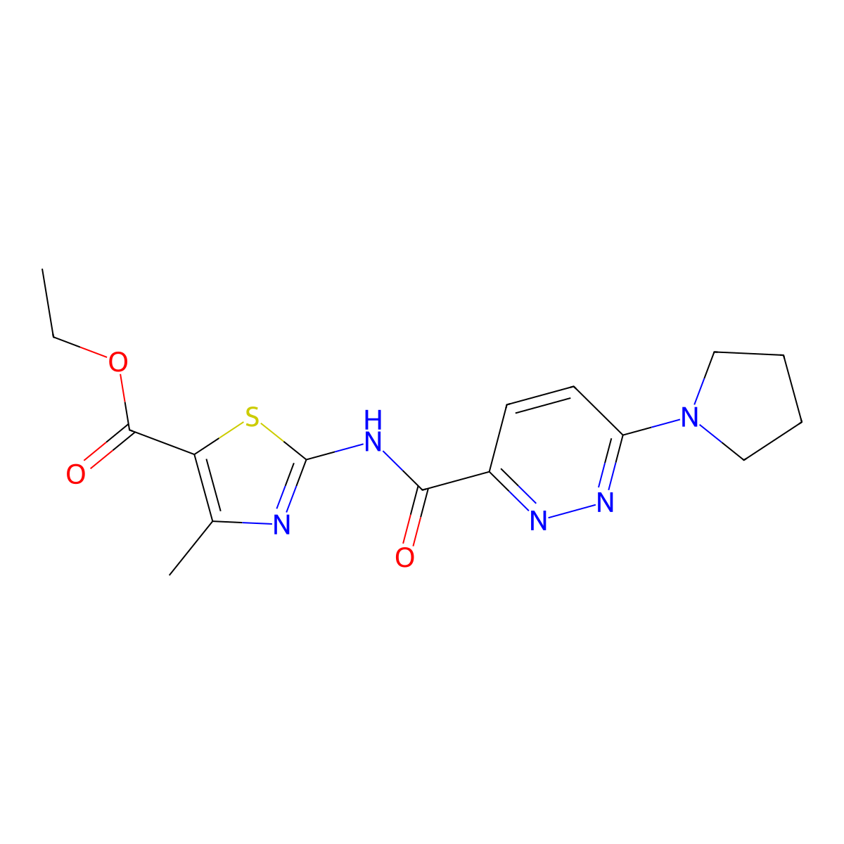 Ethyl 4-methyl-2-(6-(pyrrolidin-1-yl)pyridazine-3-carboxamido)thiazole-5-carboxylate molecular structure, CAS 1396785-51-5