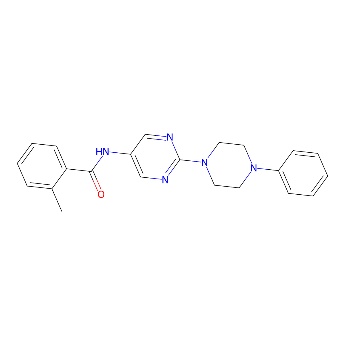 2-methyl-N-(2-(4-phenylpiperazin-1-yl)pyrimidin-5-yl)benzamide molecular structure, CAS 1396785-64-0
