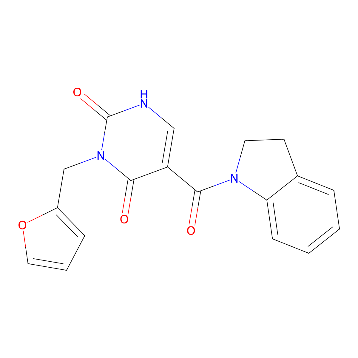 3-(furan-2-ylmethyl)-5-(indoline-1-carbonyl)pyrimidine-2,4(1H,3H)-dione molecular structure, CAS 1396785-66-2