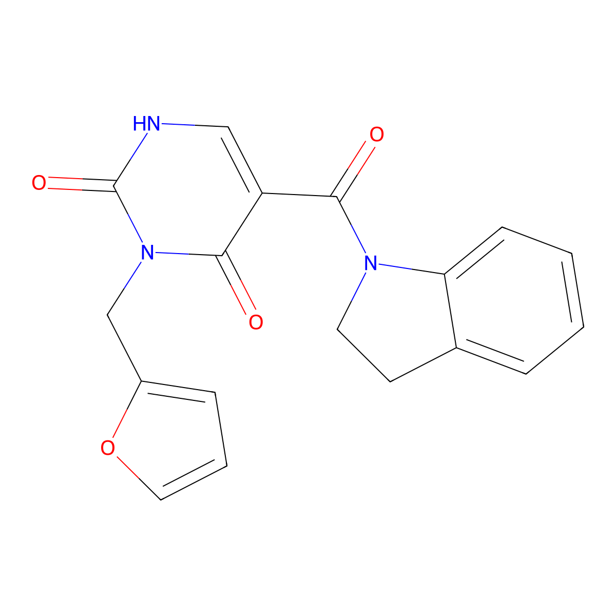 3-(furan-2-ylmethyl)-5-(indoline-1-carbonyl)pyrimidine-2,4(1H,3H)-dione molecular structure, CAS 1396785-66-2