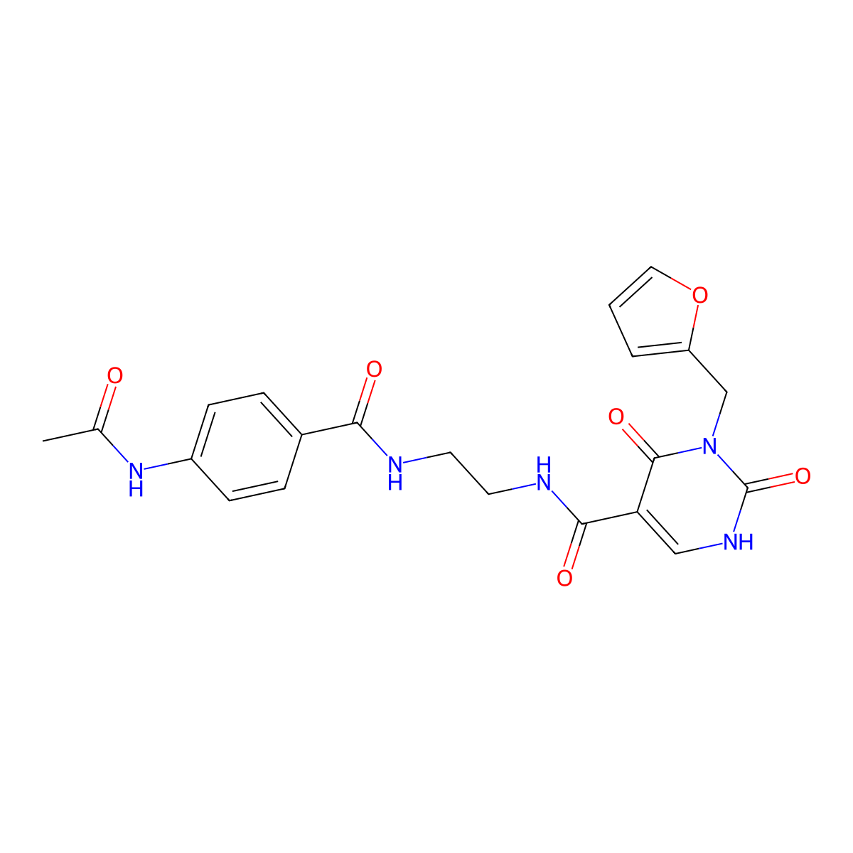 N-(2-(4-acetamidobenzamido)ethyl)-3-(furan-2-ylmethyl)-2,4-dioxo-1,2,3,4-tetrahydropyrimidine-5-carboxamide molecular structure, CAS 1396785-72-0