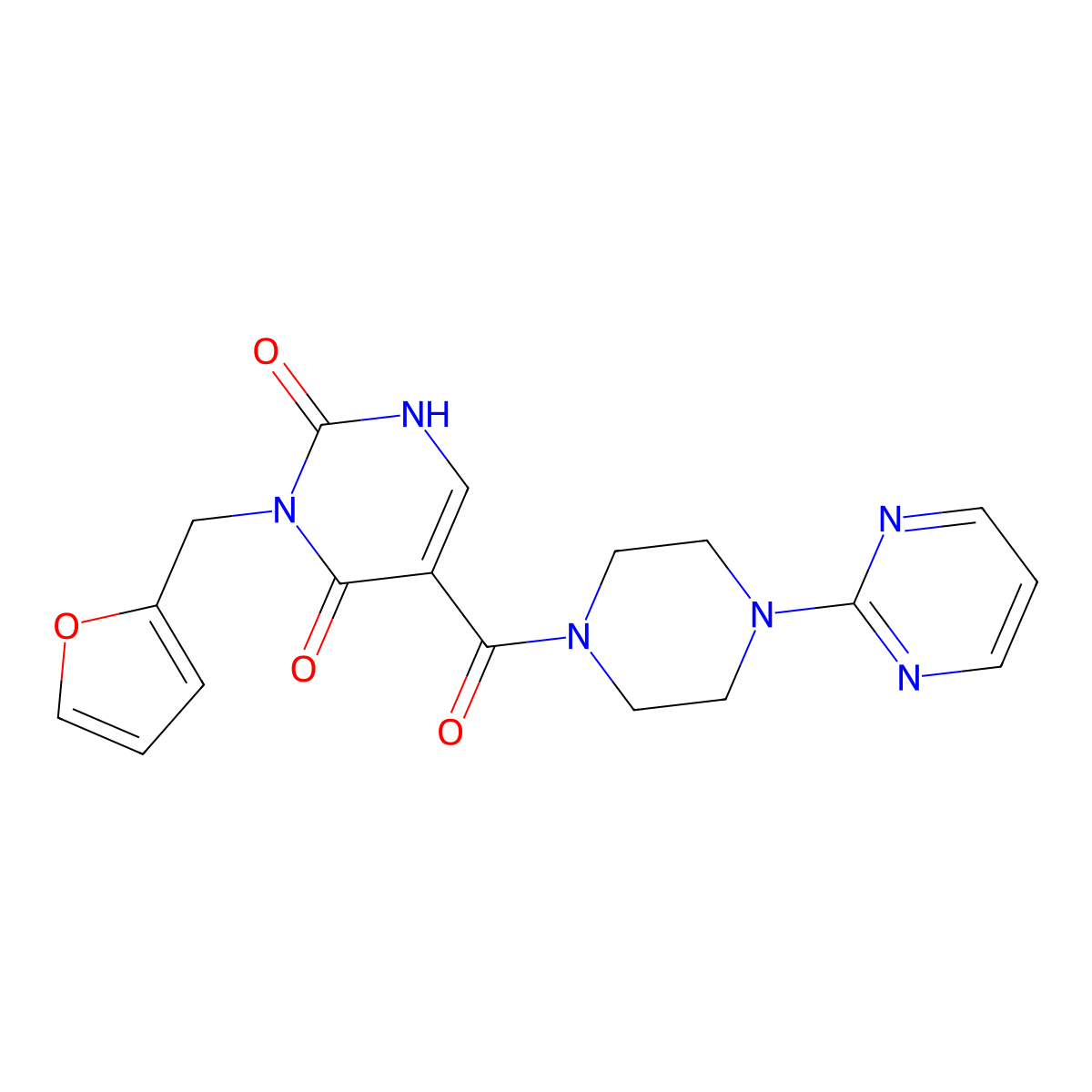 3-(furan-2-ylmethyl)-5-(4-(pyrimidin-2-yl)piperazine-1-carbonyl)pyrimidine-2,4(1H,3H)-dione molecular structure, CAS 1396785-75-3