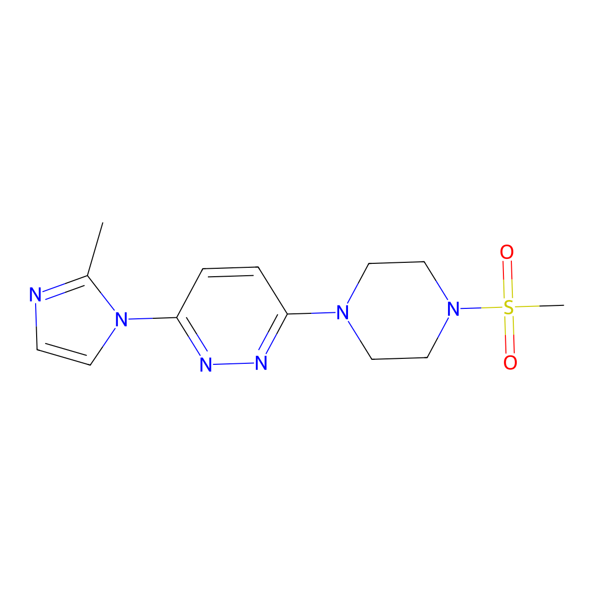 3-(2-methyl-1H-imidazol-1-yl)-6-(4-(methylsulfonyl)piperazin-1-yl)pyridazine molecular structure, CAS 1396785-79-7