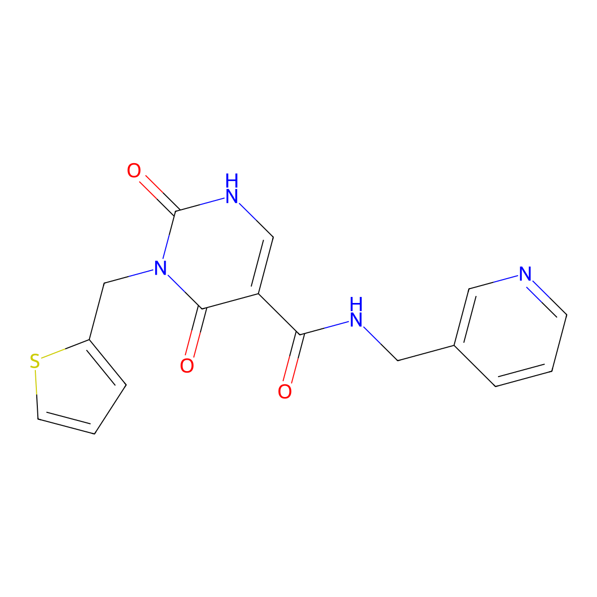 2,4-dioxo-N-(pyridin-3-ylmethyl)-3-(thiophen-2-ylmethyl)-1,2,3,4-tetrahydropyrimidine-5-carboxamide molecular structure, CAS 1396785-80-0