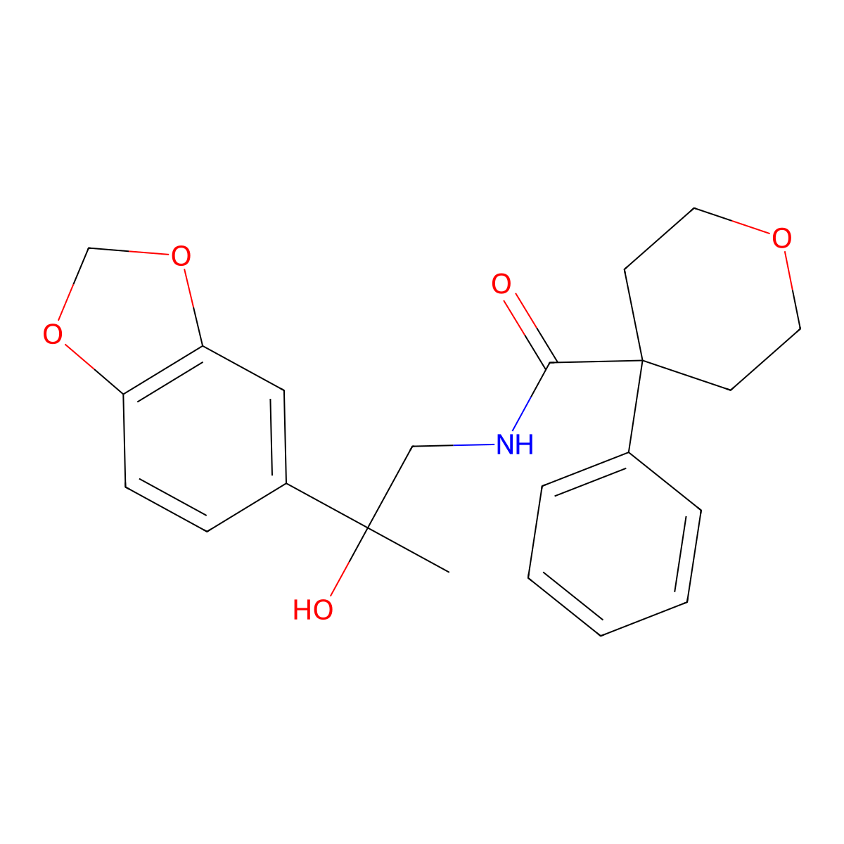N-(2-(benzo[d][1,3]dioxol-5-yl)-2-hydroxypropyl)-4-phenyltetrahydro-2H-pyran-4-carboxamide molecular structure, CAS 1396786-37-0