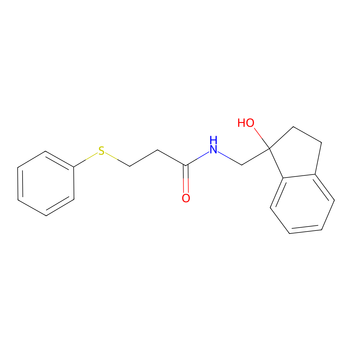 N-((1-hydroxy-2,3-dihydro-1H-inden-1-yl)methyl)-3-(phenylthio)propanamide molecular structure, CAS 1396786-47-2