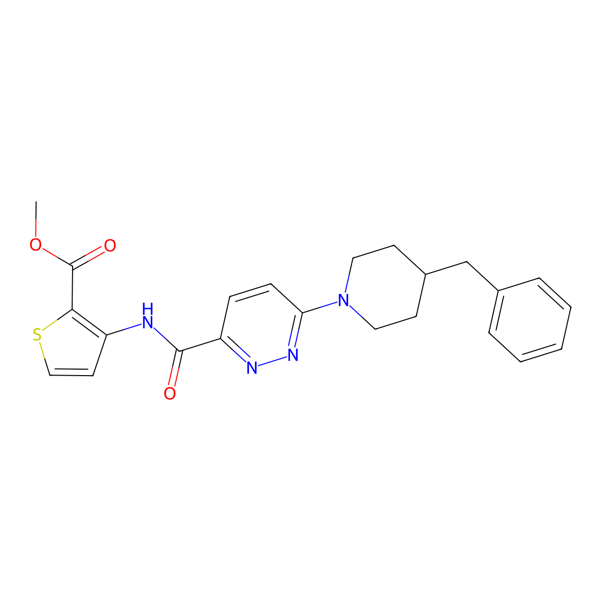 Methyl 3-(6-(4-benzylpiperidin-1-yl)pyridazine-3-carboxamido)thiophene-2-carboxylate molecular structure, CAS 1396786-58-5
