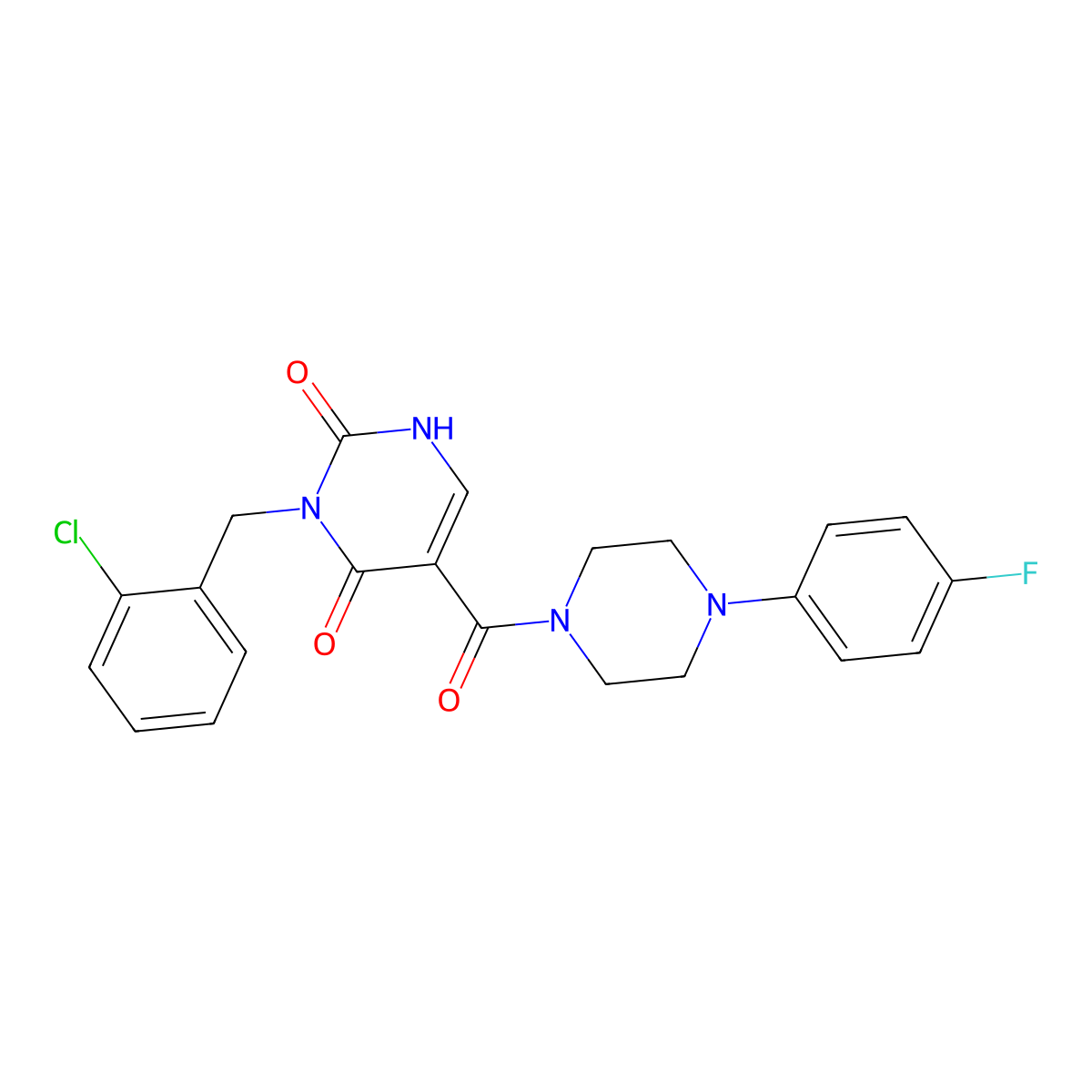 3-(2-chlorobenzyl)-5-(4-(4-fluorophenyl)piperazine-1-carbonyl)pyrimidine-2,4(1H,3H)-dione molecular structure, CAS 1396786-66-5