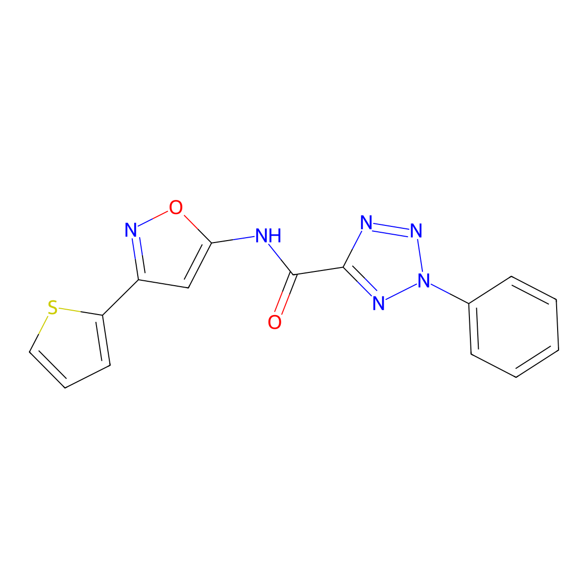 2-phenyl-N-(3-(thiophen-2-yl)isoxazol-5-yl)-2H-tetrazole-5-carboxamide molecular structure, CAS 1396786-67-6
