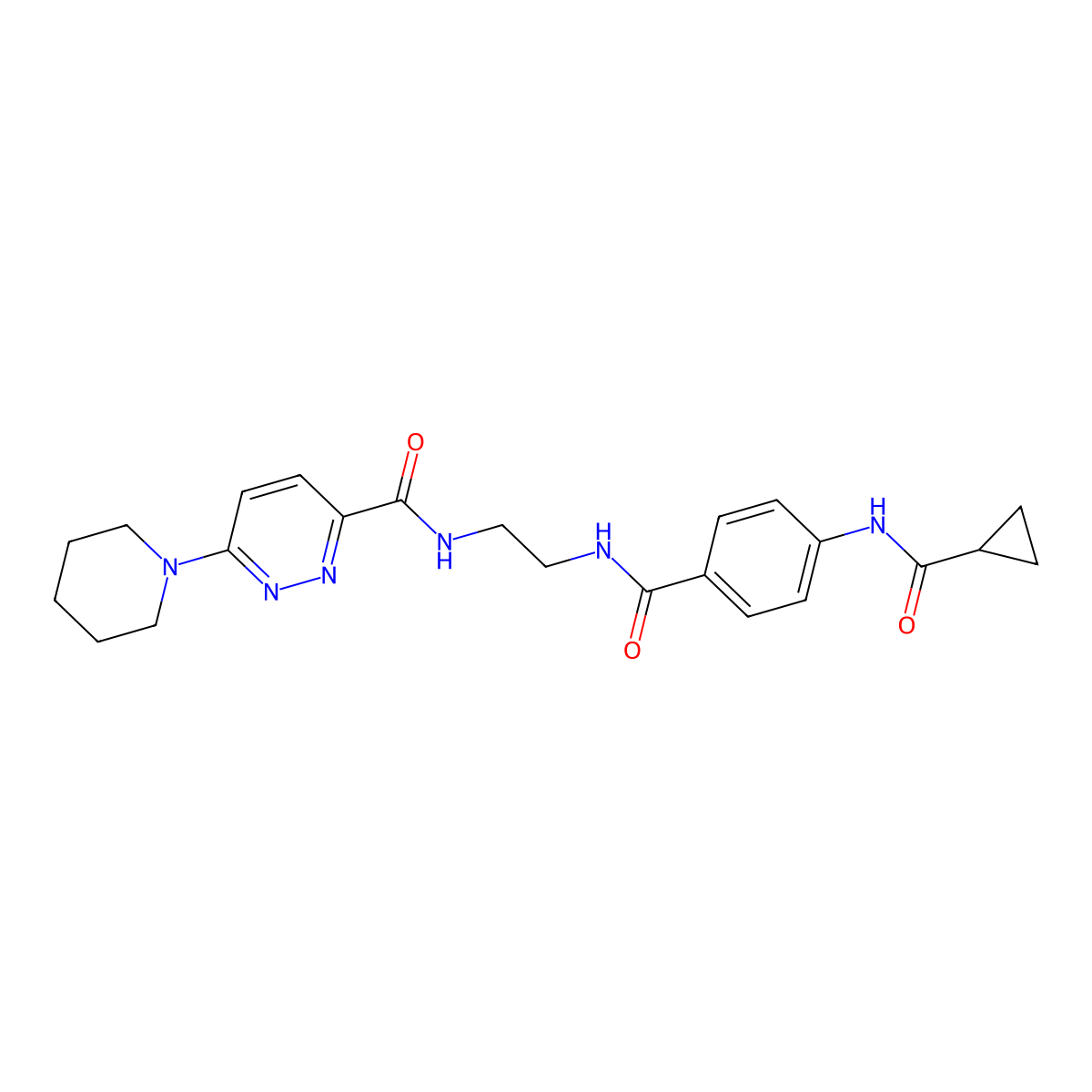 N-(2-(4-(cyclopropanecarboxamido)benzamido)ethyl)-6-(piperidin-1-yl)pyridazine-3-carboxamide molecular structure, CAS 1396786-92-7