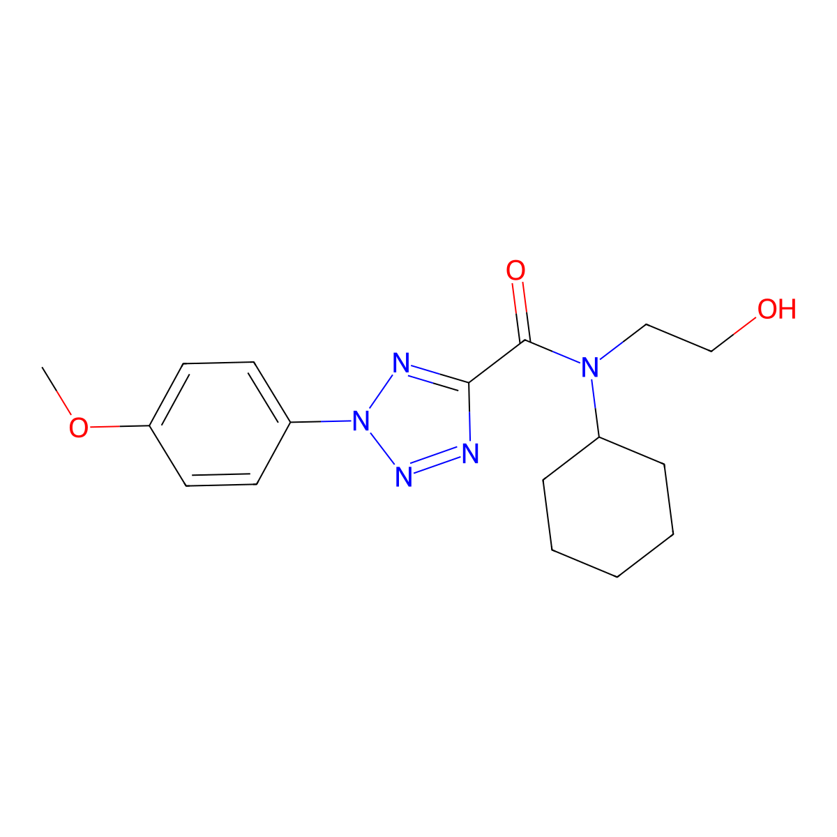 N-cyclohexyl-N-(2-hydroxyethyl)-2-(4-methoxyphenyl)-2H-tetrazole-5-carboxamide molecular structure, CAS 1396786-93-8