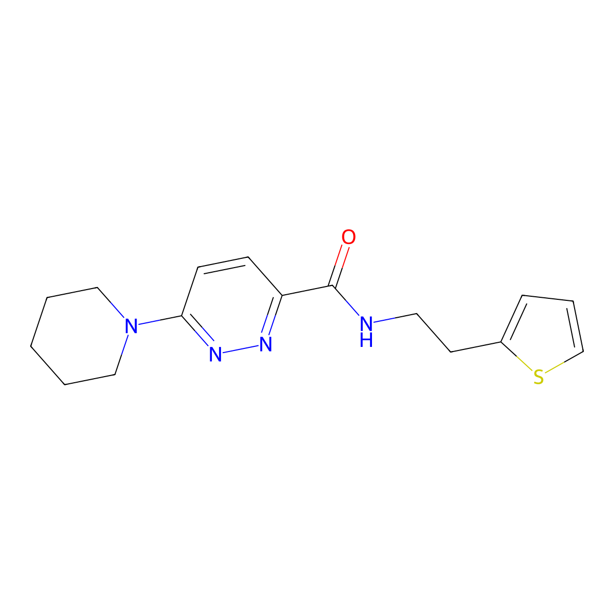 6-(piperidin-1-yl)-N-[2-(thiophen-2-yl)ethyl]pyridazine-3-carboxamide molecular structure, CAS 1396786-98-3