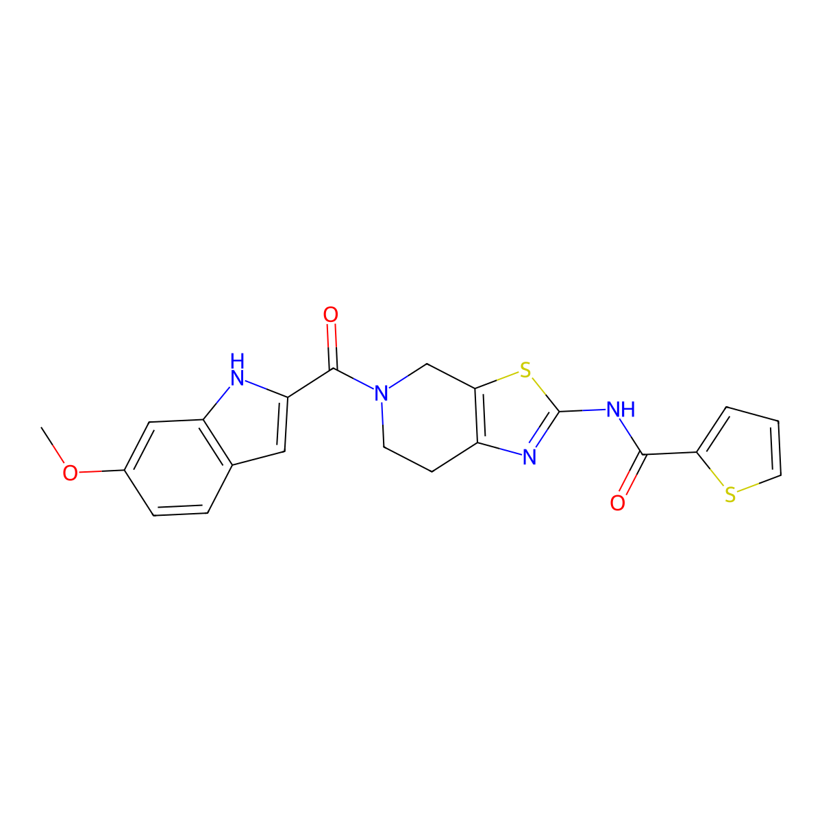 N-(5-(6-methoxy-1H-indole-2-carbonyl)-4,5,6,7-tetrahydrothiazolo[5,4-c]pyridin-2-yl)thiophene-2-carboxamide molecular structure, CAS 1396787-00-0