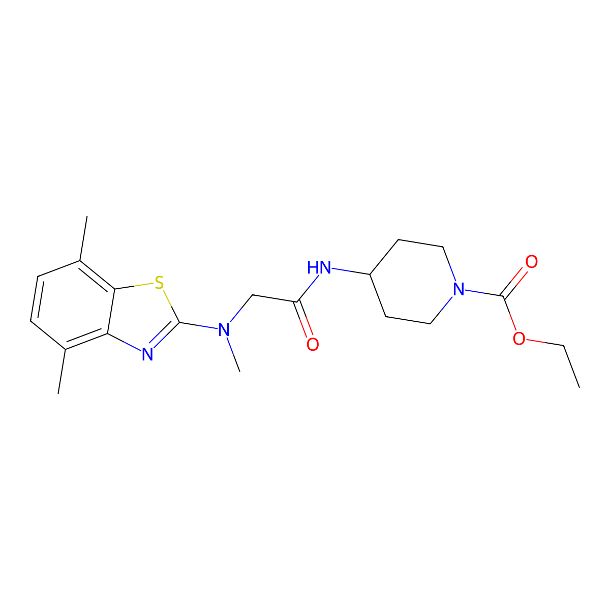 Ethyl 4-(2-((4,7-dimethylbenzo[d]thiazol-2-yl)(methyl)amino)acetamido)piperidine-1-carboxylate molecular structure, CAS 1396787-01-1