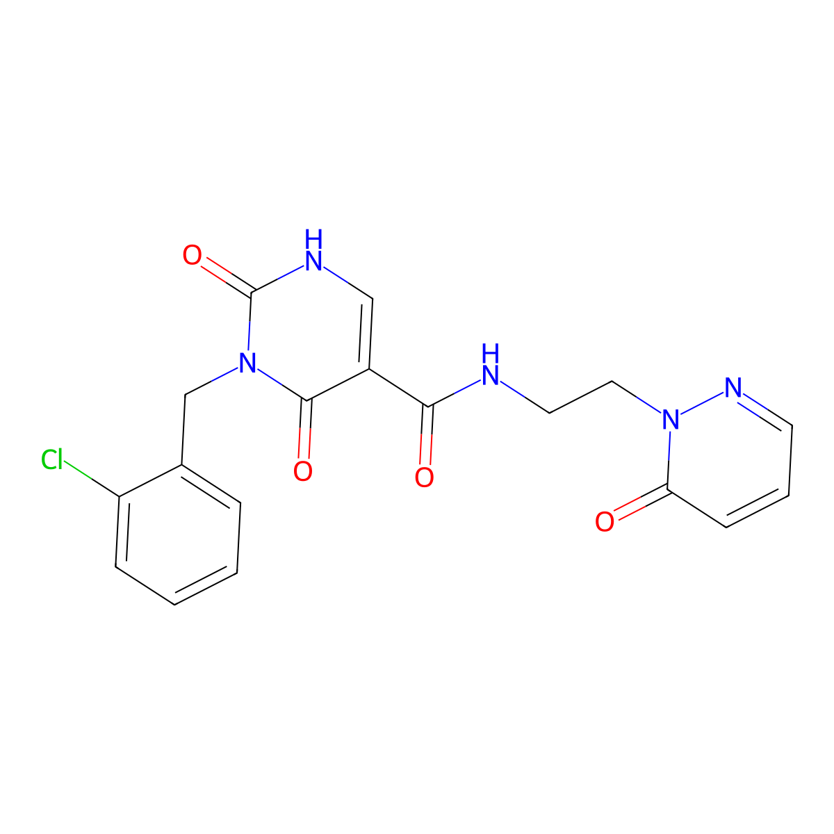 3-(2-chlorobenzyl)-2,4-dioxo-N-(2-(6-oxopyridazin-1(6H)-yl)ethyl)-1,2,3,4-tetrahydropyrimidine-5-carboxamide molecular structure, CAS 1396787-07-7