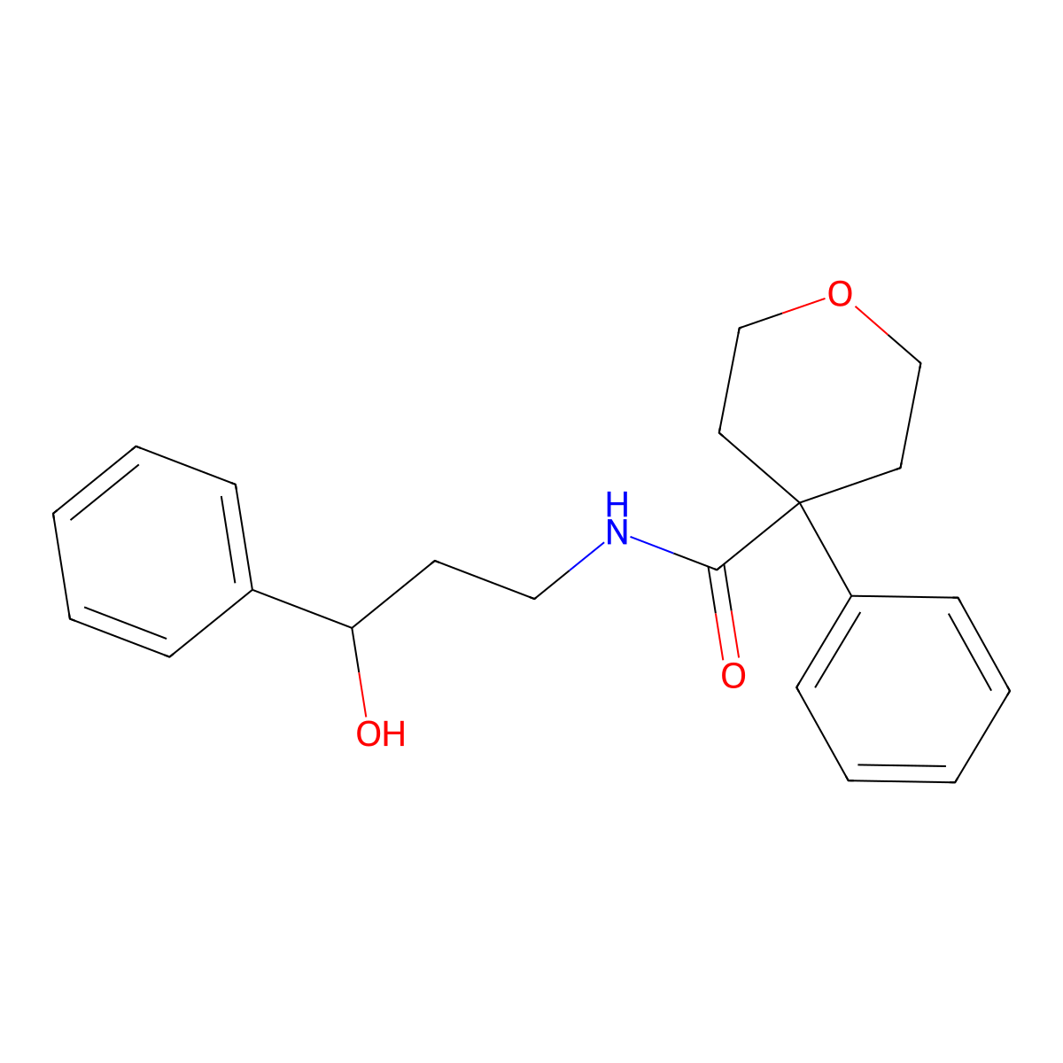 N-(3-hydroxy-3-phenylpropyl)-4-phenyloxane-4-carboxamide molecular structure, CAS 1396790-47-8