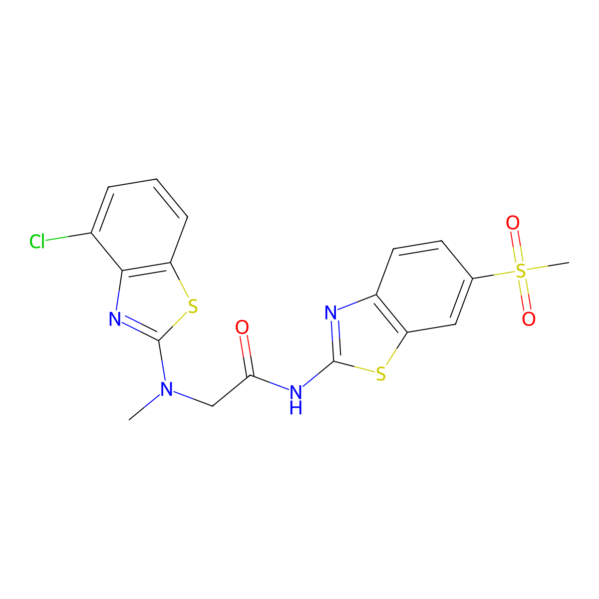 2-((4-chlorobenzo[d]thiazol-2-yl)(methyl)amino)-N-(6-(methylsulfonyl)benzo[d]thiazol-2-yl)acetamide molecular structure, CAS 1396790-50-3