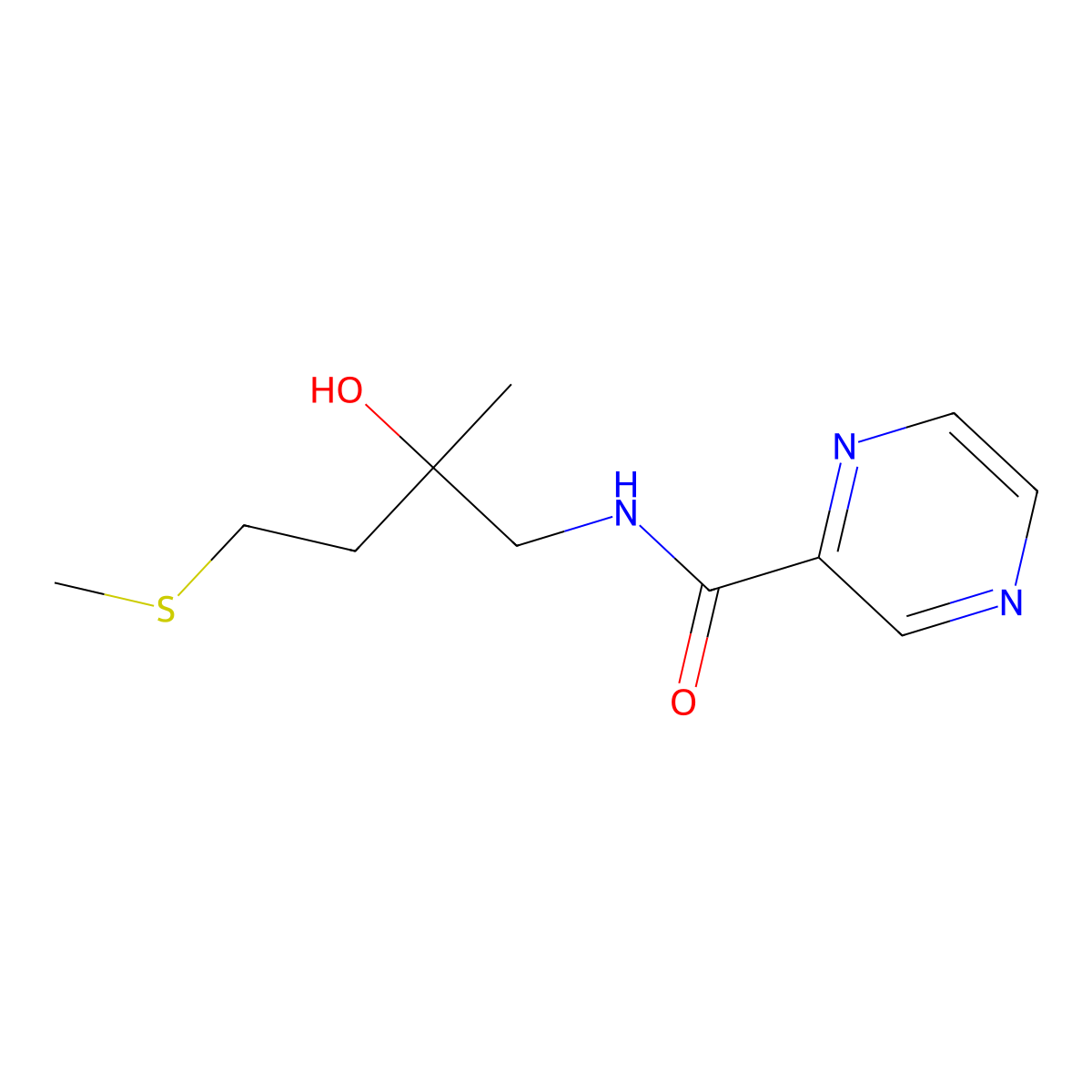 N-(2-hydroxy-2-methyl-4-(methylthio)butyl)pyrazine-2-carboxamide molecular structure, CAS 1396790-55-8