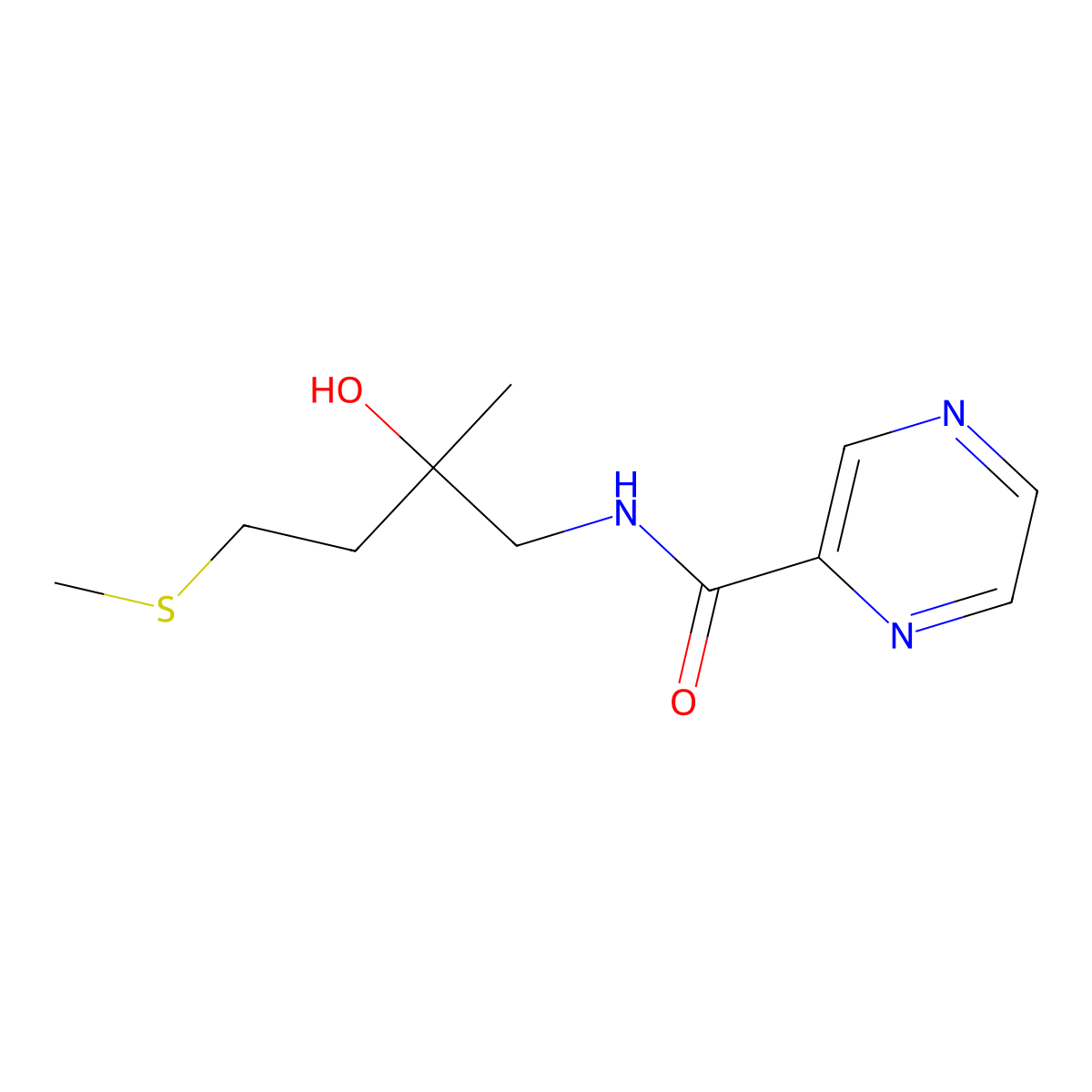 N-(2-hydroxy-2-methyl-4-(methylthio)butyl)pyrazine-2-carboxamide molecular structure, CAS 1396790-55-8