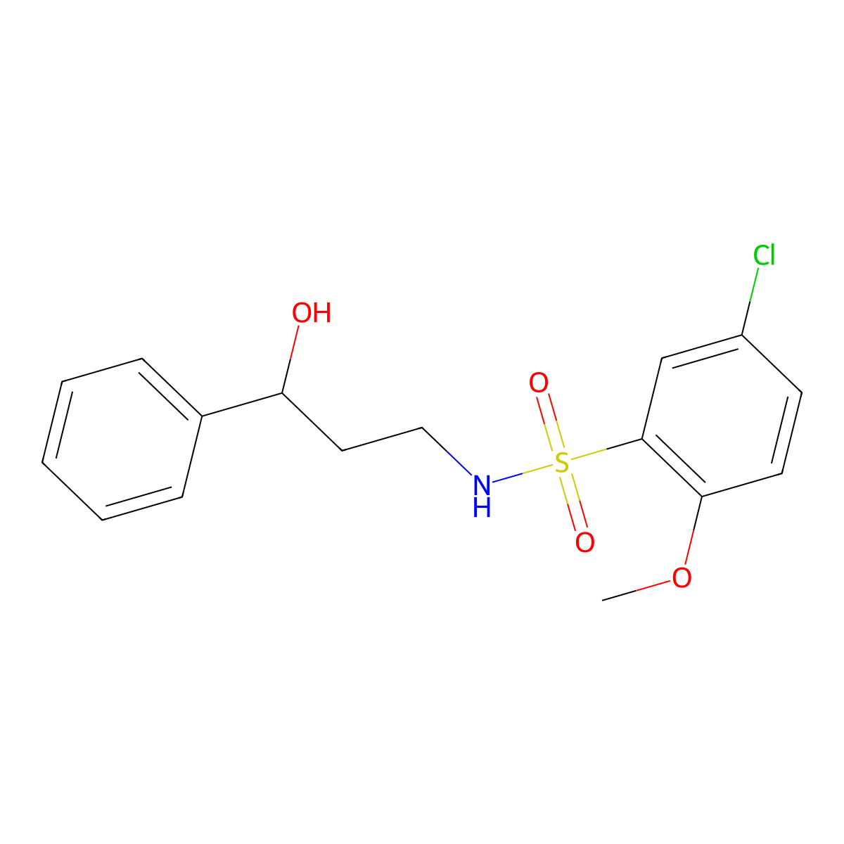 5-chloro-N-(3-hydroxy-3-phenylpropyl)-2-methoxybenzenesulfonamide molecular structure, CAS 1396790-60-5
