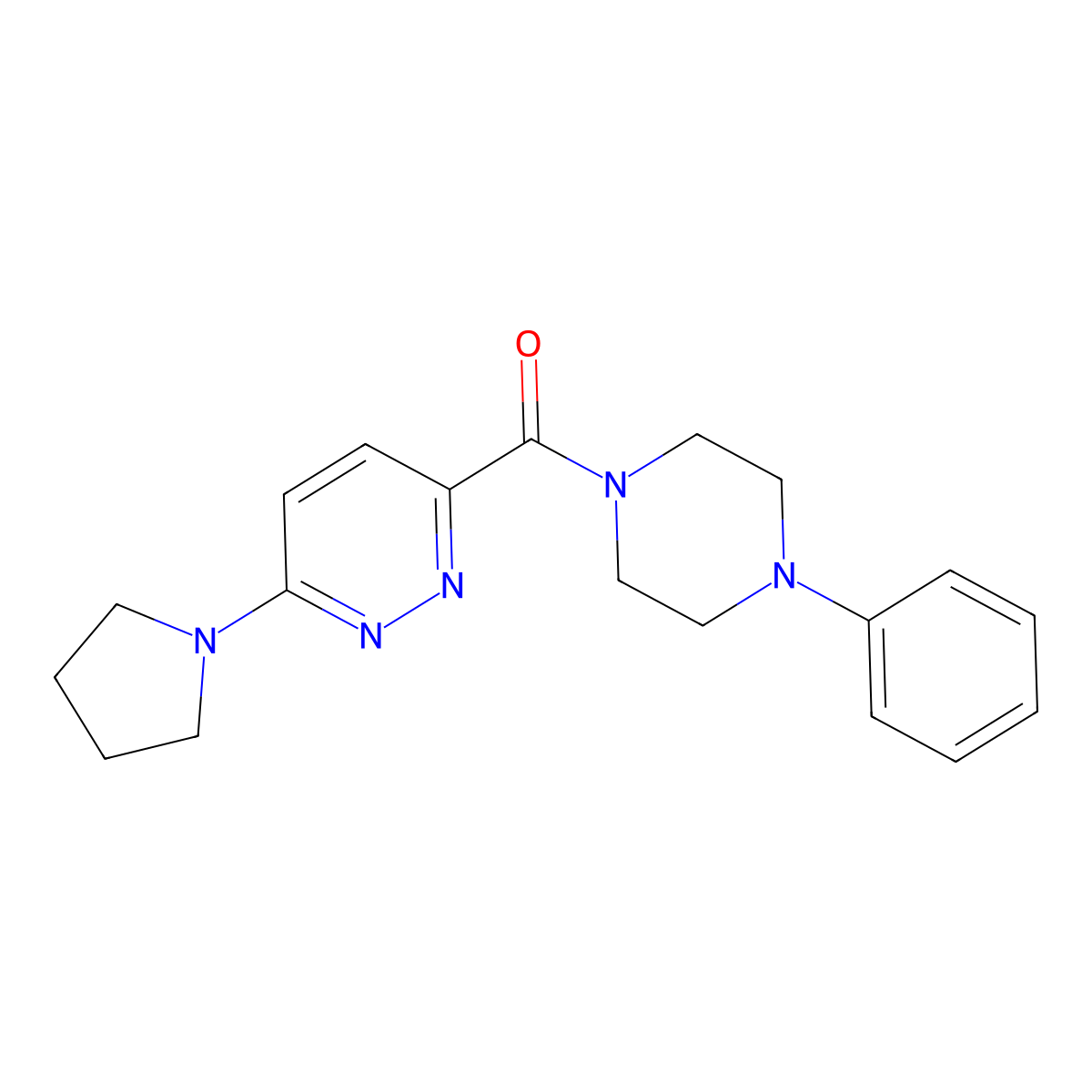 (4-Phenylpiperazin-1-yl)(6-(pyrrolidin-1-yl)pyridazin-3-yl)methanone molecular structure, CAS 1396790-64-9