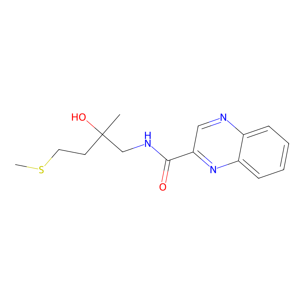 N-(2-hydroxy-2-methyl-4-(methylthio)butyl)quinoxaline-2-carboxamide molecular structure, CAS 1396790-70-7