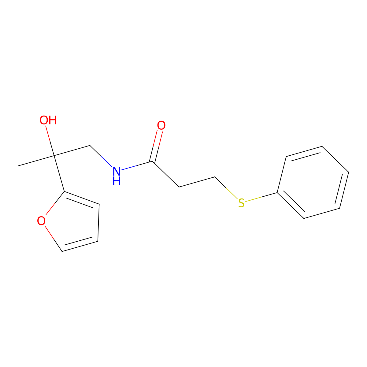 N-(2-(furan-2-yl)-2-hydroxypropyl)-3-(phenylthio)propanamide molecular structure, CAS 1396790-73-0