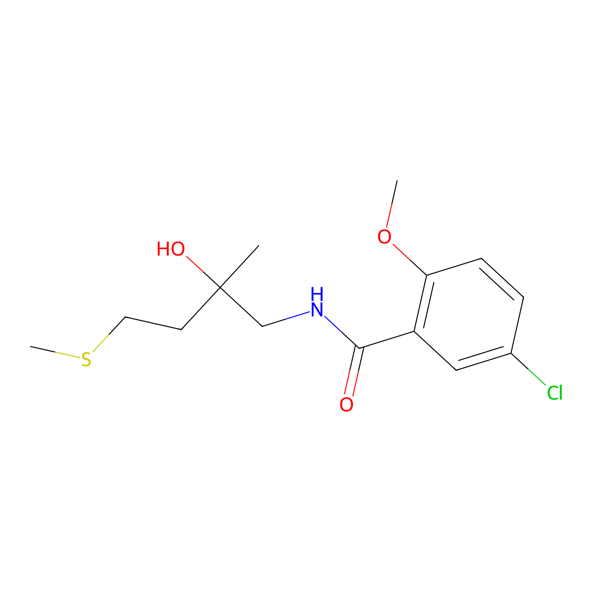 5-chloro-N-(2-hydroxy-2-methyl-4-(methylthio)butyl)-2-methoxybenzamide molecular structure, CAS 1396790-79-6