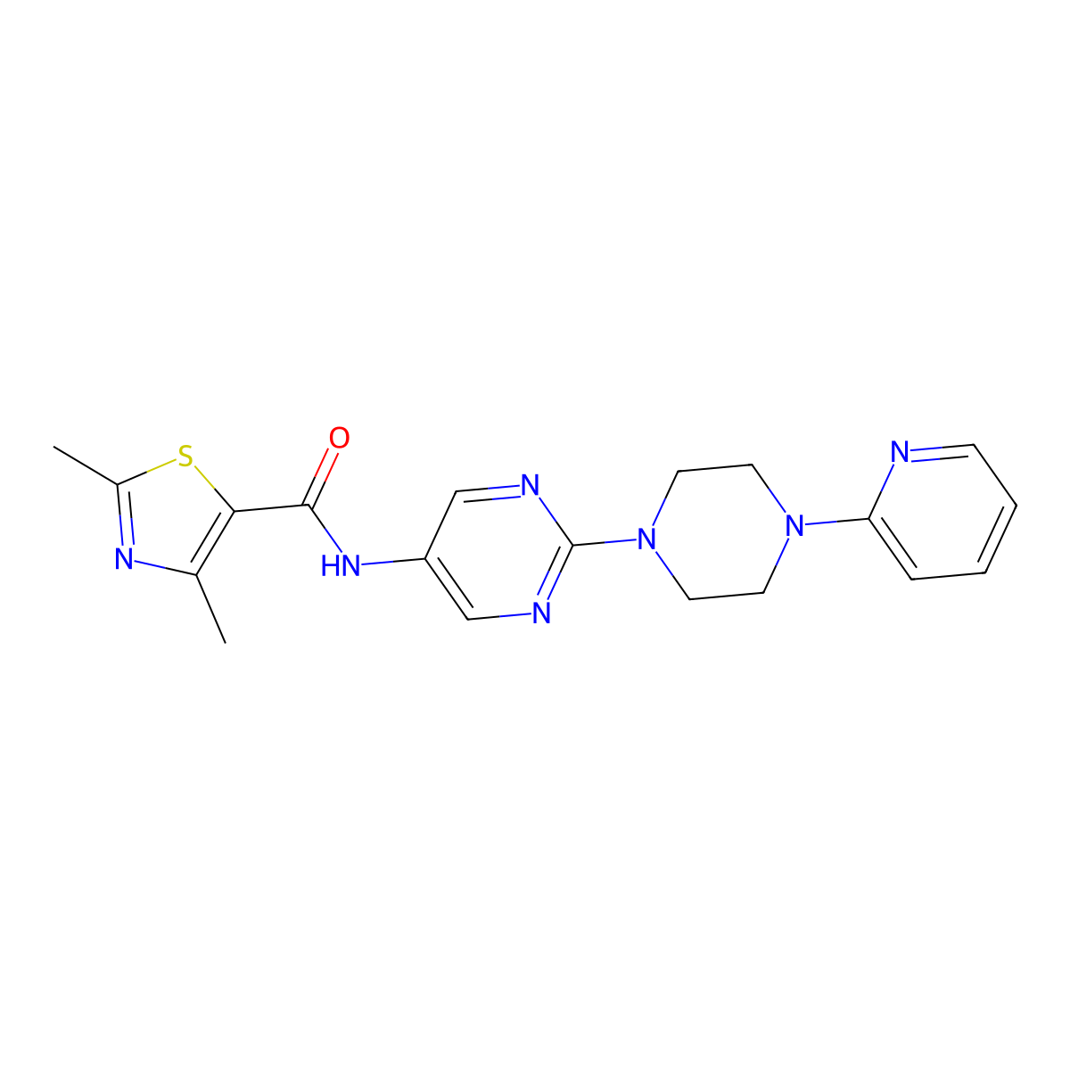 2,4-dimethyl-N-(2-(4-(pyridin-2-yl)piperazin-1-yl)pyrimidin-5-yl)thiazole-5-carboxamide molecular structure, CAS 1396790-82-1
