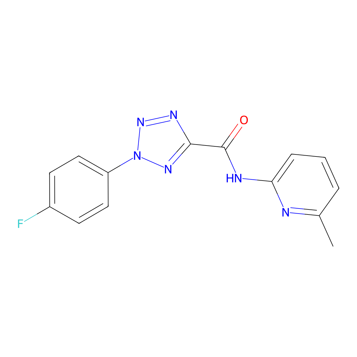 2-(4-fluorophenyl)-N-(6-methylpyridin-2-yl)-2H-tetrazole-5-carboxamide molecular structure, CAS 1396790-84-3