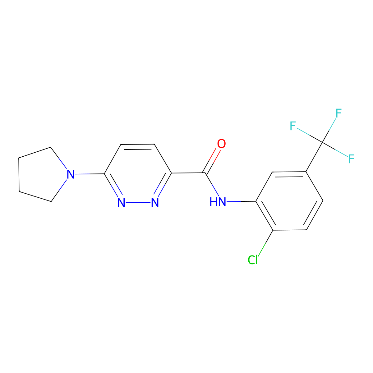 N-(2-chloro-5-(trifluoromethyl)phenyl)-6-(pyrrolidin-1-yl)pyridazine-3-carboxamide molecular structure, CAS 1396790-87-6