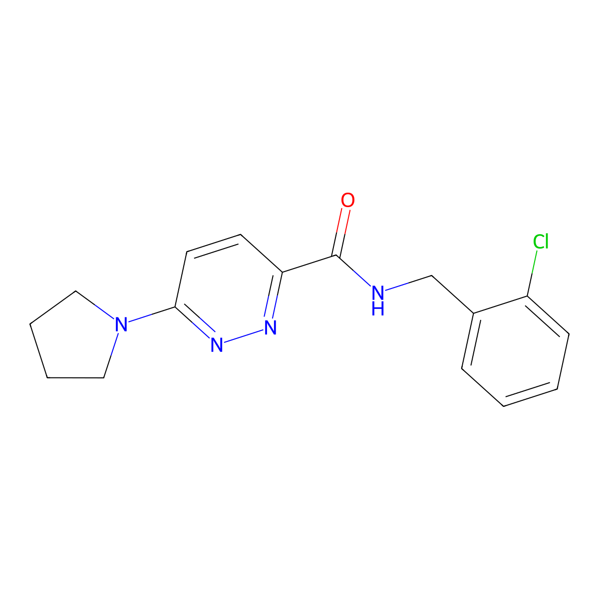 N-(2-chlorobenzyl)-6-(pyrrolidin-1-yl)pyridazine-3-carboxamide molecular structure, CAS 1396790-92-3