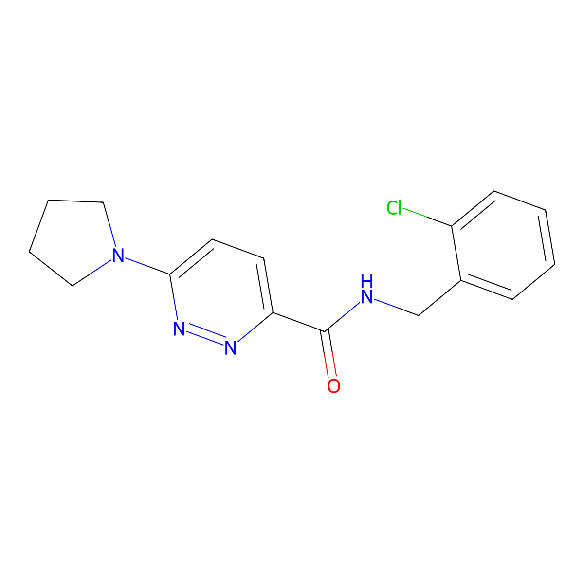 N-(2-chlorobenzyl)-6-(pyrrolidin-1-yl)pyridazine-3-carboxamide molecular structure, CAS 1396790-92-3