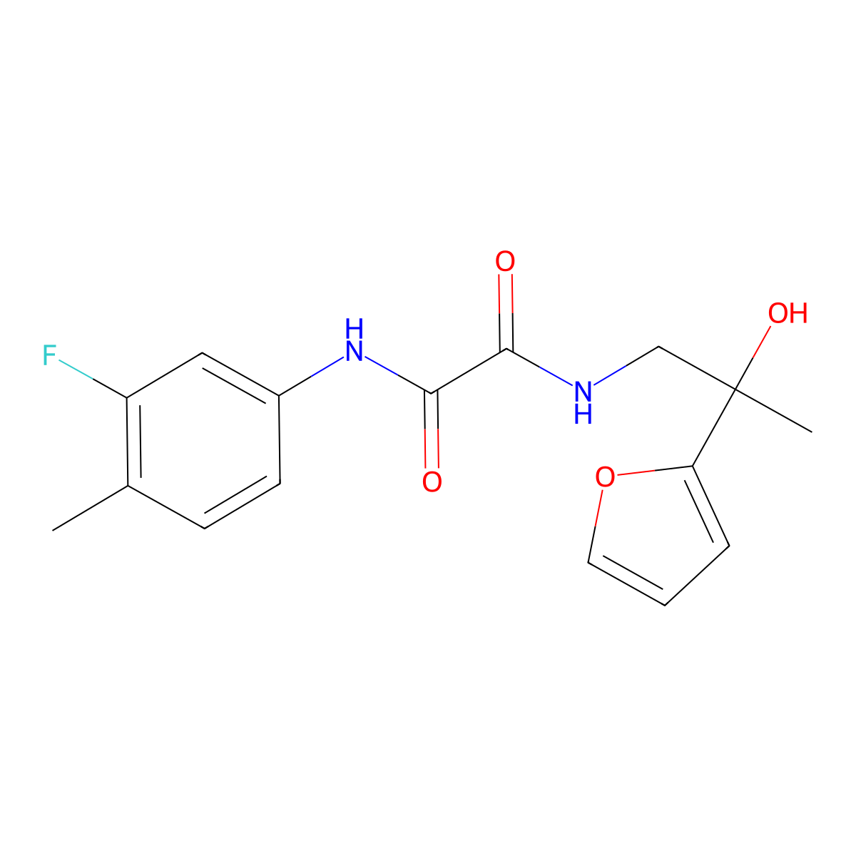 N1-(3-fluoro-4-methylphenyl)-N2-(2-(furan-2-yl)-2-hydroxypropyl)oxalamide molecular structure, CAS 1396790-95-6