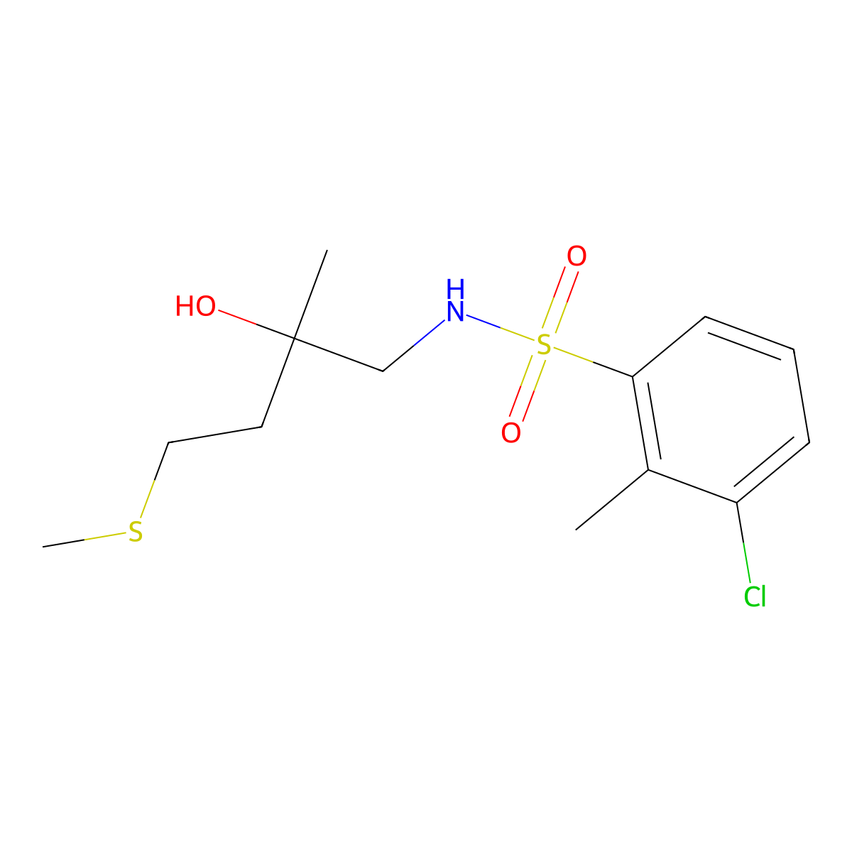 3-chloro-N-(2-hydroxy-2-methyl-4-(methylthio)butyl)-2-methylbenzenesulfonamide molecular structure, CAS 1396790-97-8