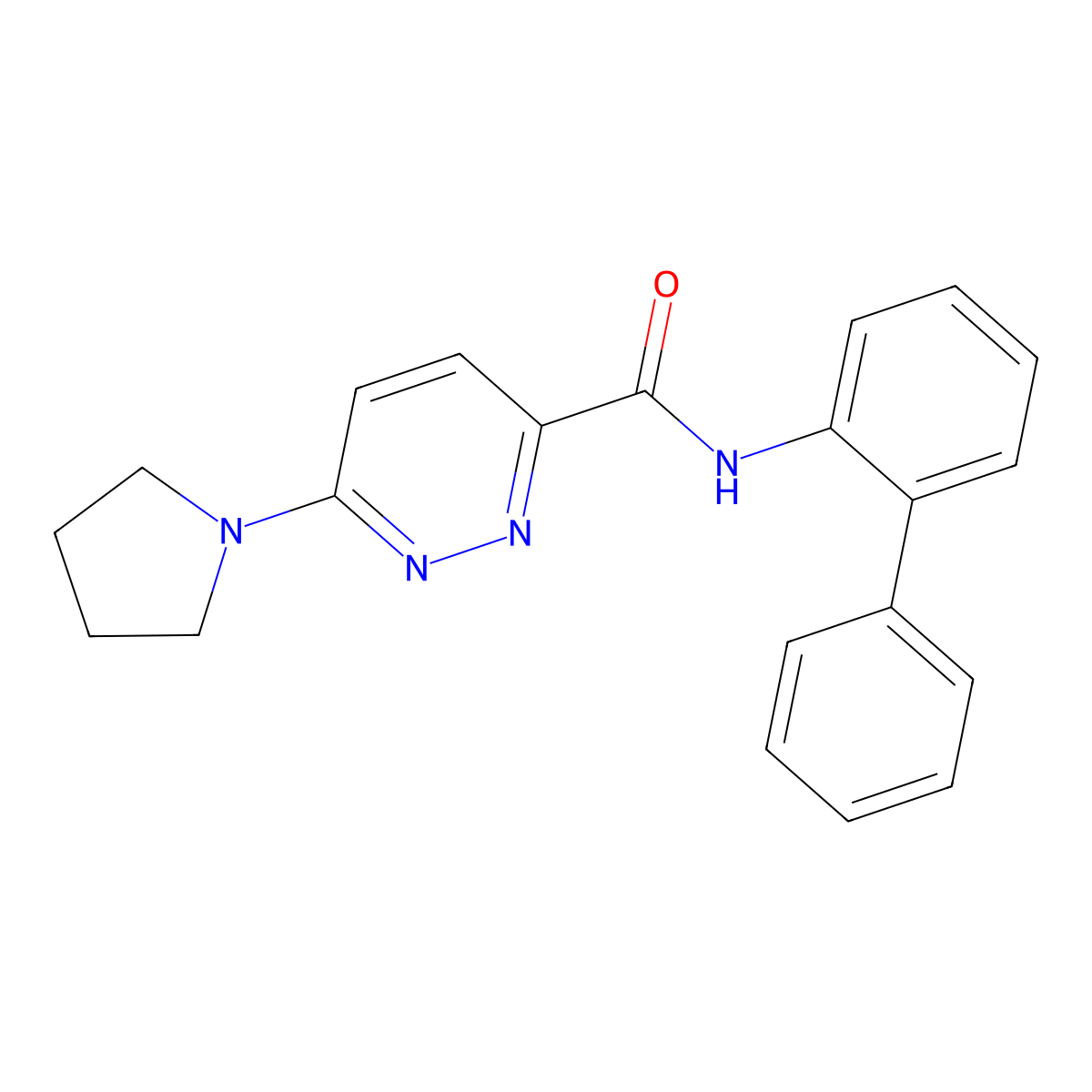 N-([1,1'-biphenyl]-2-yl)-6-(pyrrolidin-1-yl)pyridazine-3-carboxamide molecular structure, CAS 1396791-01-7