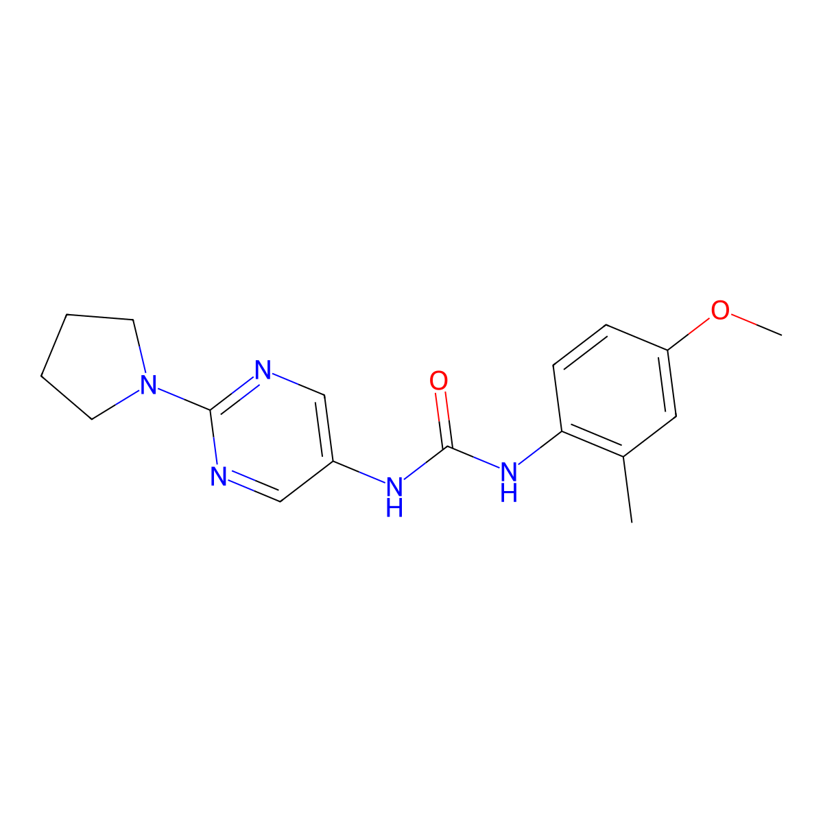 1-(4-Methoxy-2-methylphenyl)-3-[2-(pyrrolidin-1-yl)pyrimidin-5-yl]urea molecular structure, CAS 1396791-04-0
