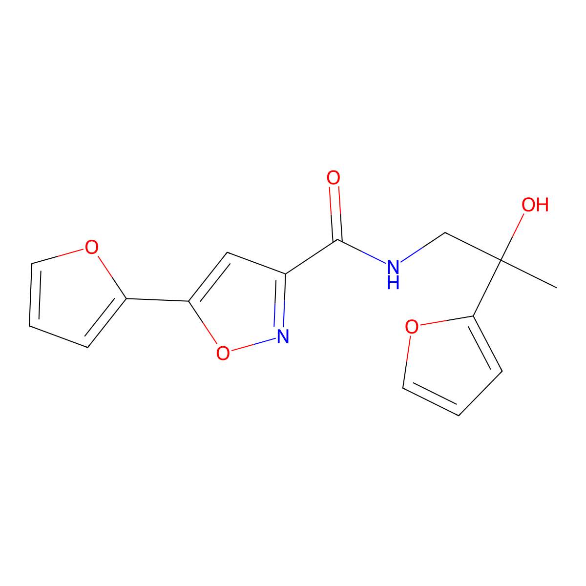 5-(furan-2-yl)-N-(2-(furan-2-yl)-2-hydroxypropyl)isoxazole-3-carboxamide molecular structure, CAS 1396791-11-9