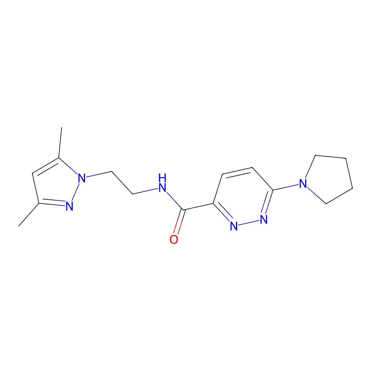 N-[2-(3,5-dimethyl-1H-pyrazol-1-yl)ethyl]-6-(pyrrolidin-1-yl)pyridazine-3-carboxamide molecular structure, CAS 1396791-17-5