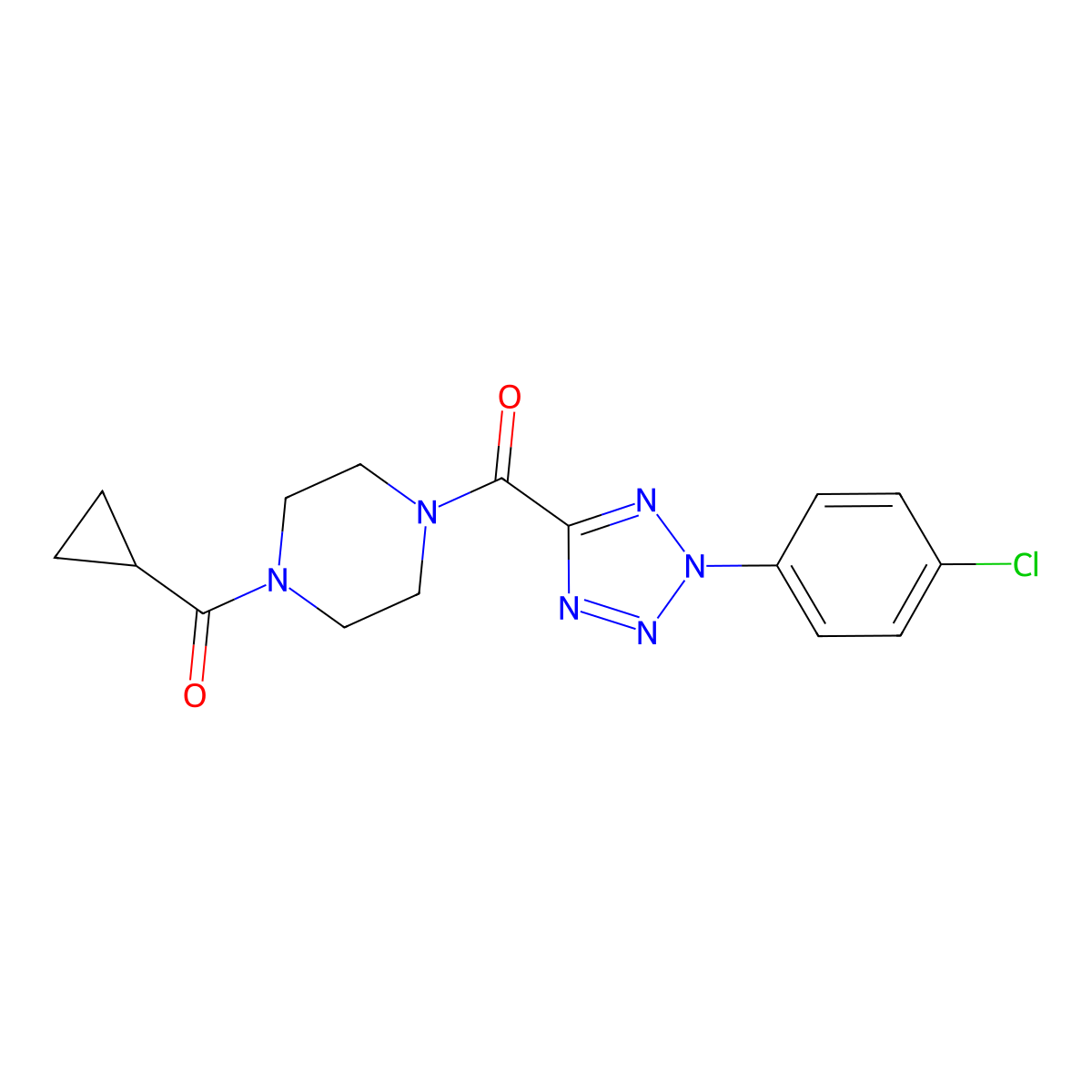 (2-(4-chlorophenyl)-2H-tetrazol-5-yl)(4-(cyclopropanecarbonyl)piperazin-1-yl)methanone molecular structure, CAS 1396791-21-1
