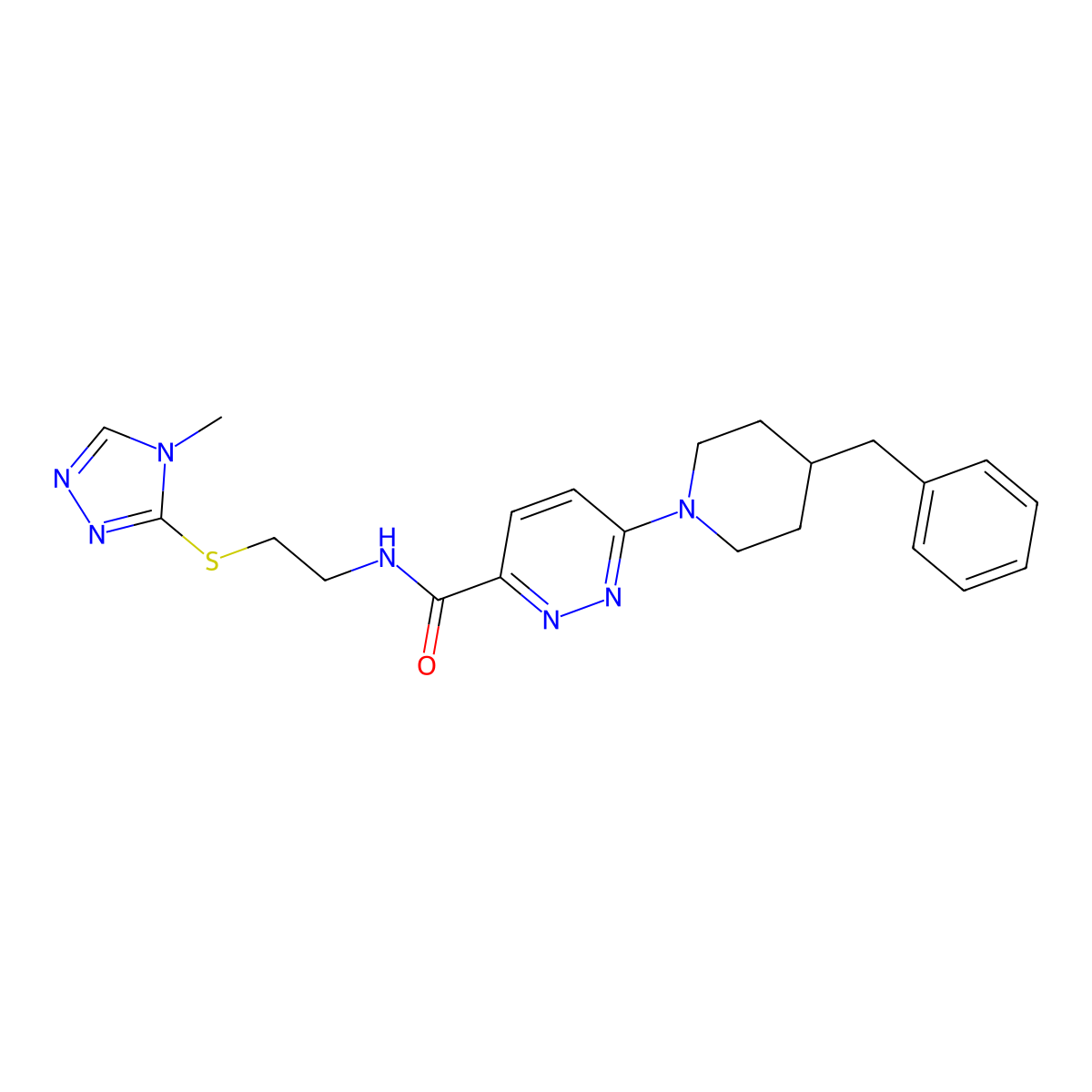 6-(4-benzylpiperidin-1-yl)-N-(2-((4-methyl-4H-1,2,4-triazol-3-yl)thio)ethyl)pyridazine-3-carboxamide molecular structure, CAS 1396791-24-4