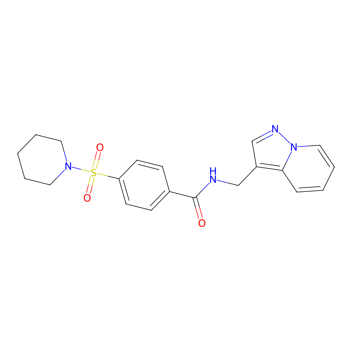 4-(piperidin-1-ylsulfonyl)-N-(pyrazolo[1,5-a]pyridin-3-ylmethyl)benzamide molecular structure, CAS 1396791-25-5
