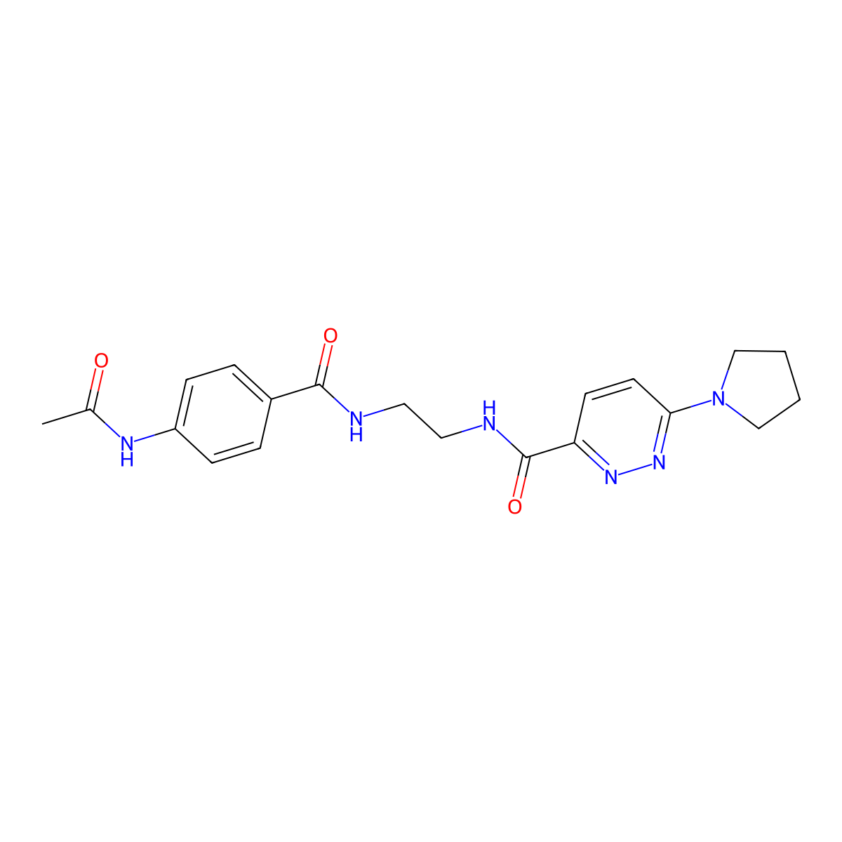 N-(2-(4-acetamidobenzamido)ethyl)-6-(pyrrolidin-1-yl)pyridazine-3-carboxamide molecular structure, CAS 1396791-28-8