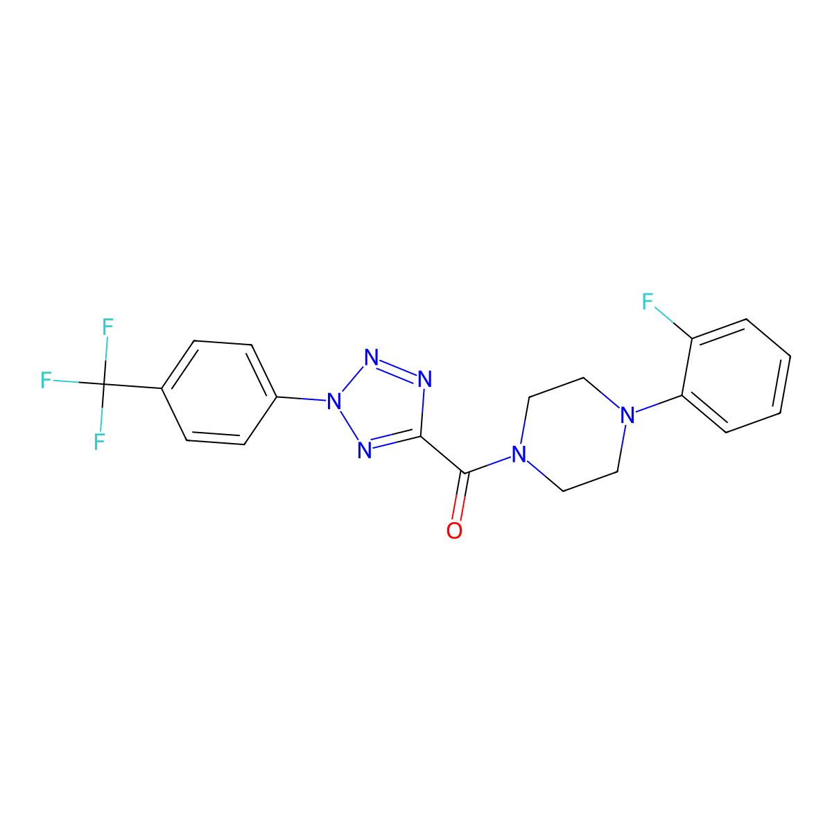 (4-(2-fluorophenyl)piperazin-1-yl)(2-(4-(trifluoromethyl)phenyl)-2H-tetrazol-5-yl)methanone molecular structure, CAS 1396791-31-3
