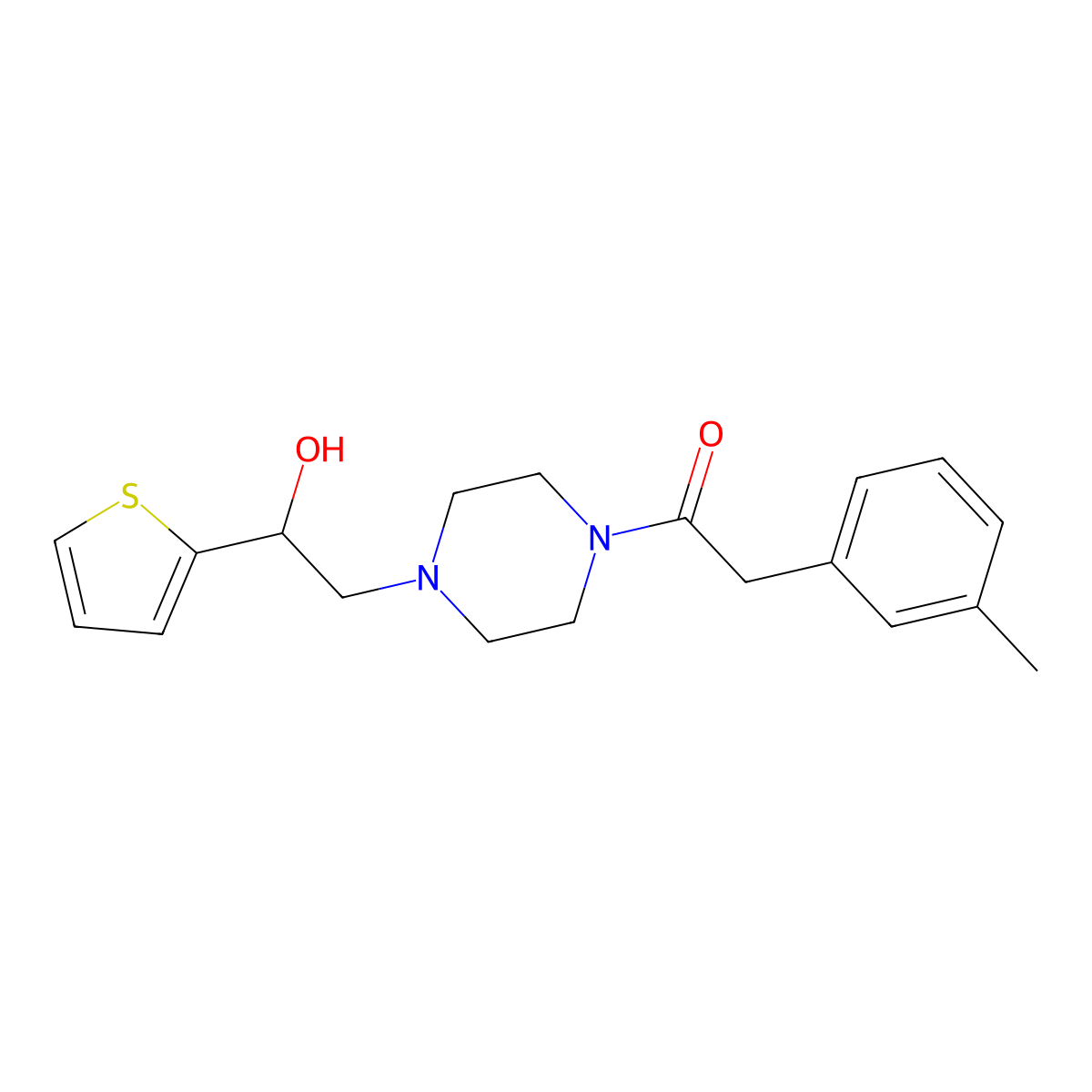 1-(4-(2-Hydroxy-2-(thiophen-2-yl)ethyl)piperazin-1-yl)-2-(m-tolyl)ethanone molecular structure, CAS 1396791-40-4