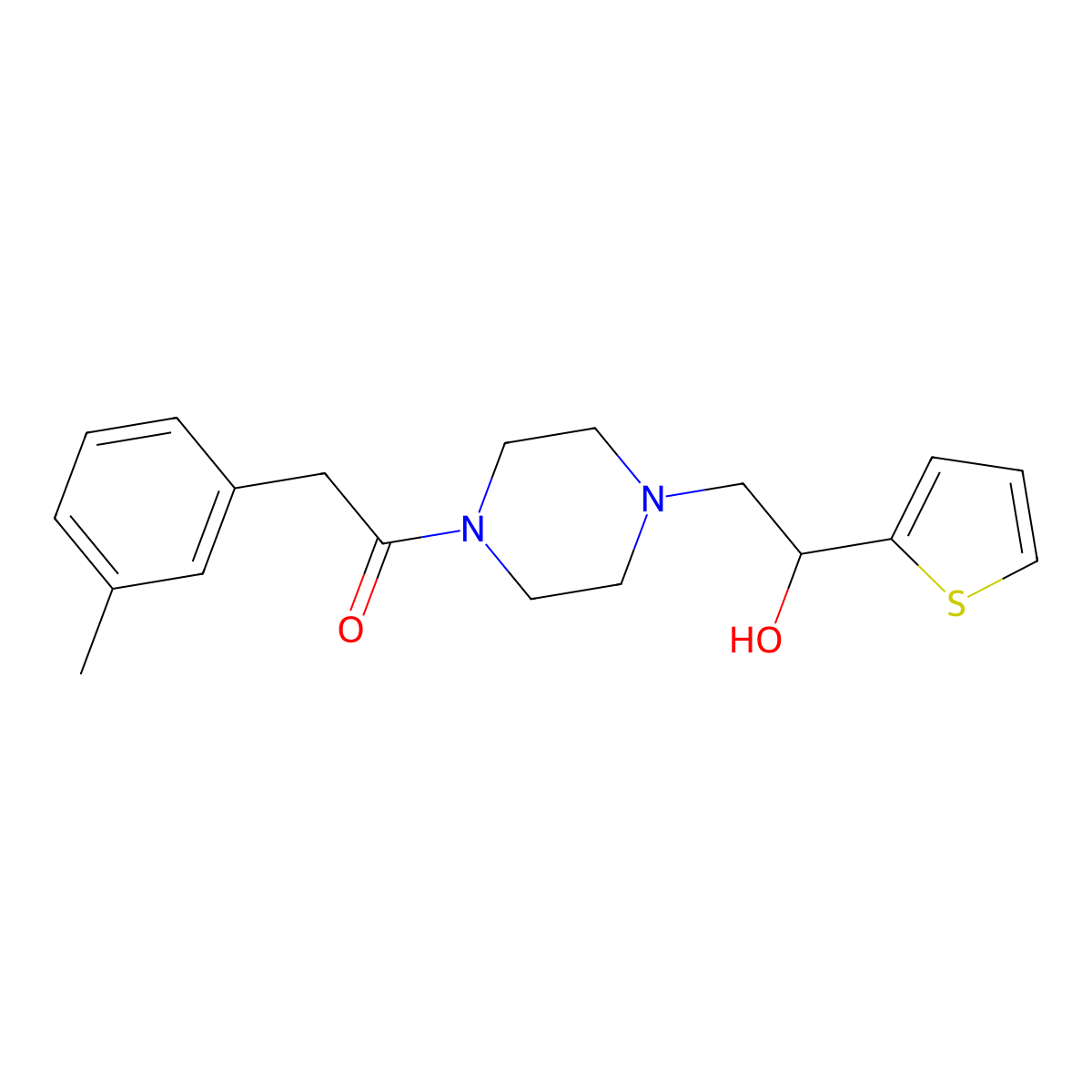 1-(4-(2-Hydroxy-2-(thiophen-2-yl)ethyl)piperazin-1-yl)-2-(m-tolyl)ethanone molecular structure, CAS 1396791-40-4